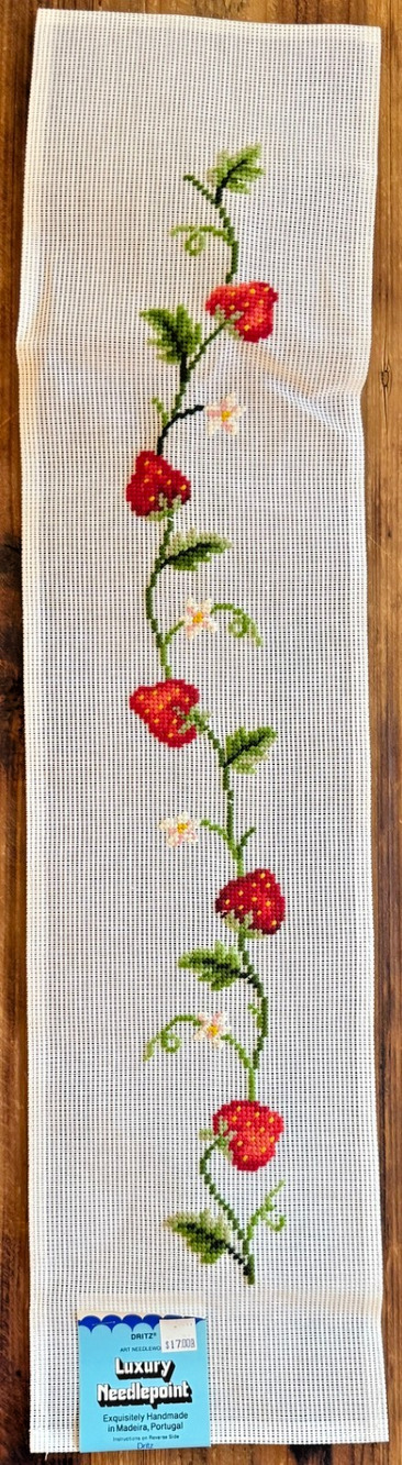 Vintage Preworked Dritz Decorator Needlepoint Canvas Strawberries Design 3 x 24